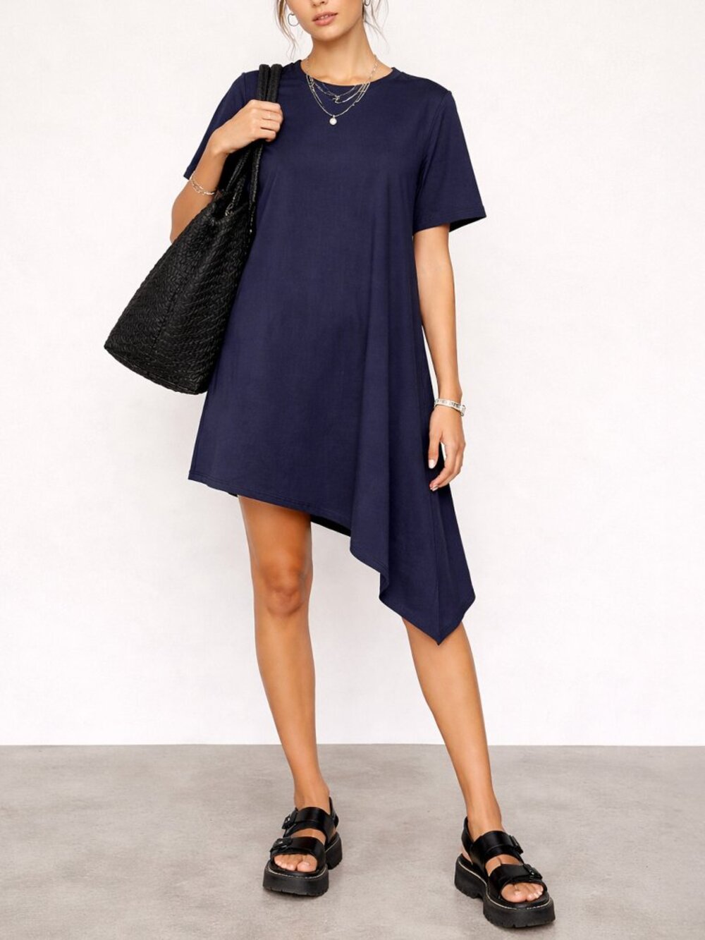 COS Navy Cotton Asymmetric Mini Dress Size L